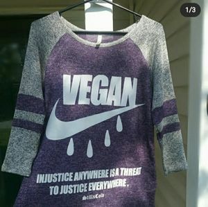 Custom printed womens VEGAN jersey shirt.Sz medium